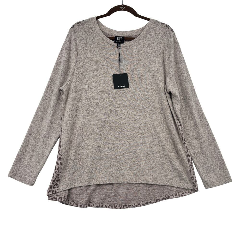 Bobeau Tunic Top Womens Size XL Oatmeal Leopard Print Back Soft Stretch‎ Knit